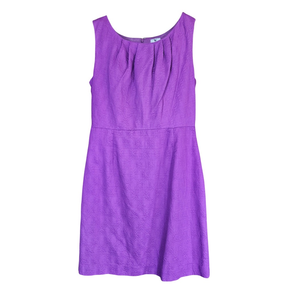 Worthington Purple Jacquard Sheath Dress Womens 14 Sleeveless Cotton Textured